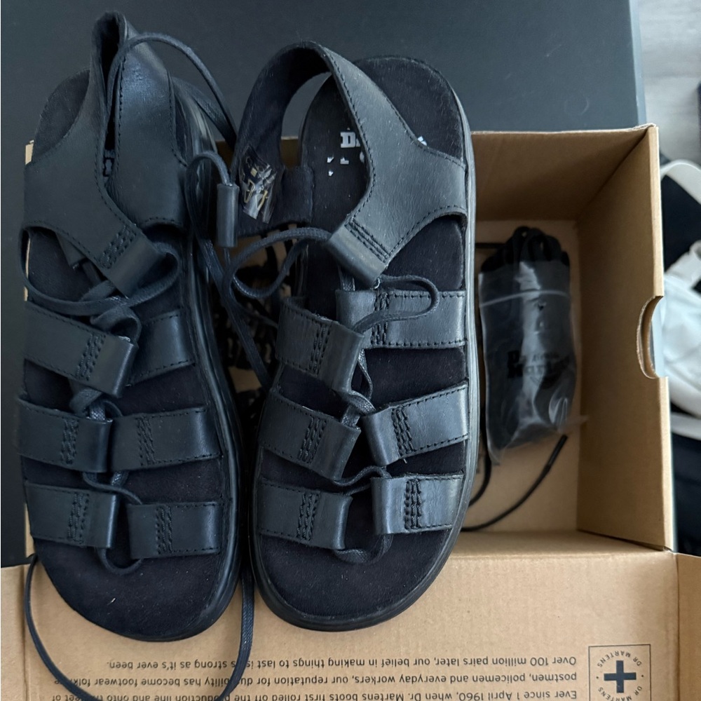 Dr. Martens Black Leather Strappy Sandals